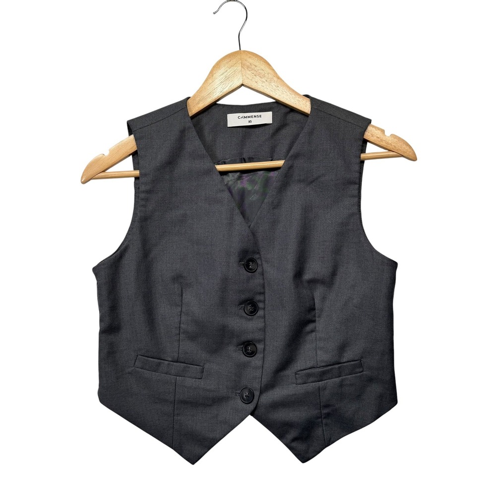 Commense Women Dark Gray Tailored Suit Vest Waistcoat V-Neck Button Front XS